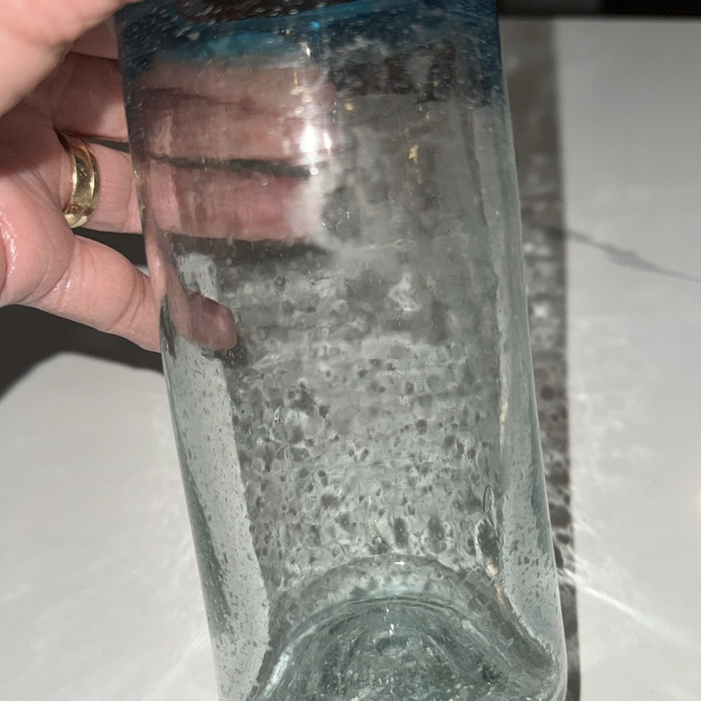 Bubble Glass Highball Tumbler Hand Blown Set of 3 -Blue - Picture 9 of 10
